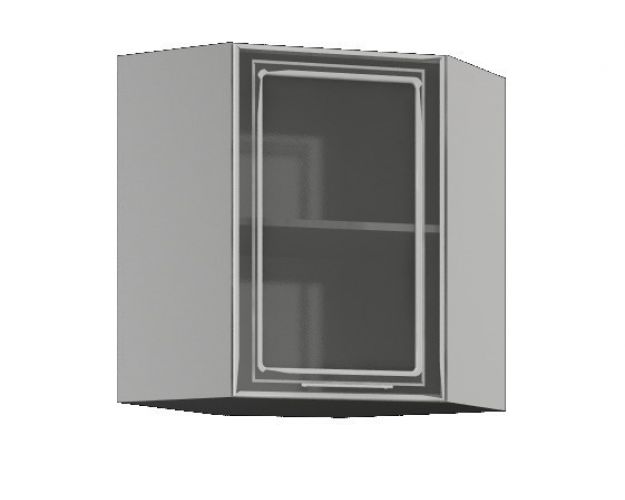 Кёльн ШВУС 600 Шкаф верхний угловой со стеклом (Софт смок/корпус Белый)
